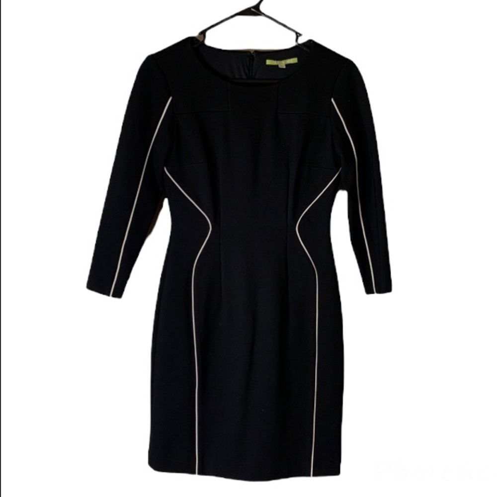 Black cocktail Dress Razzle Dazzle 3/4 sleeve bodycon White stripe
